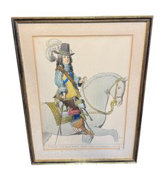 17th Century Style Louis XIV Equestrian Print In Gilded Frame
