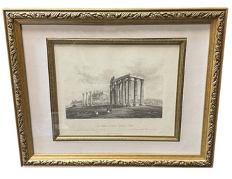 The Temple Of Jupiter Olympus, Athens Gold Tone Framed Art Engraving Print