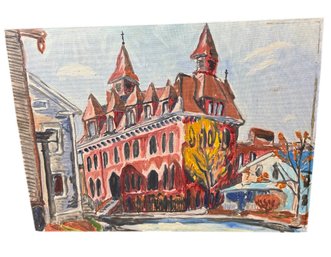 Interesting Church Original Painting On Canvas 1990s