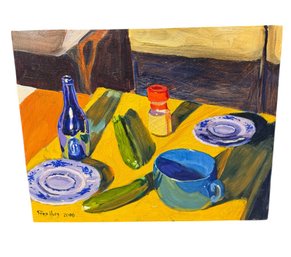 Fred Hurd Original Still Life Painting Cucumbers & Tea Double Sided