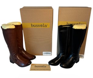 Bussola Tall Leather Boots Brown & Black Size 37/38 (LR)