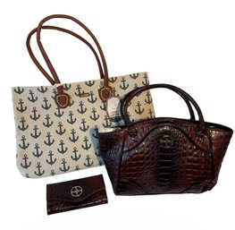 Stauer Faux Crocodile Red Purse & Wallet, Sun & Sand Anchor Beach Bag (LR)