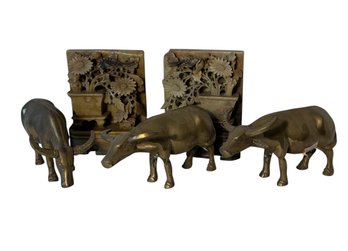 Chinese Water Buffalo Figurines & Soapstone Bookends (LR)