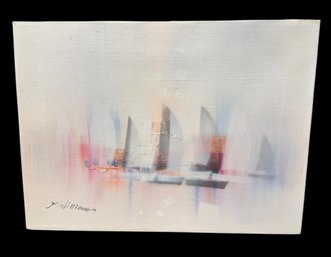Original Signed Seascape Sailing Ship Painting On Canvas