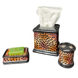 Jungle Leopard Print Tissue Box Holder, Toothbrush Holder & Soap Dish