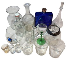 Cobalt Blue Glass, Decanter, And Assorted Glassware 15pc (B)