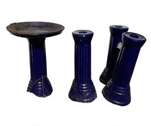 Cobalt Blue Outdoor Bird Bath & Extra Stands (Y)
