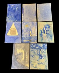 Greek Original Blue Abstract Paintings 8pc