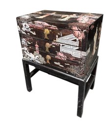 Korean Black Lacquered Wooden Chest Of Drawers