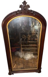 Antique Victorian Arched Carved Crest Wall Mirror (A)