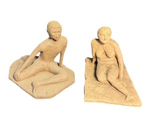 Signed Terracotta Pottery Nude Sculptures Man & Woman