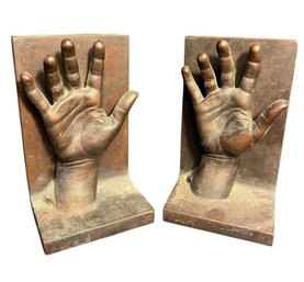 Solid Bronze Hand Bookend Pair