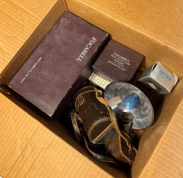 Box Full Of Cameras & Photography Equipment