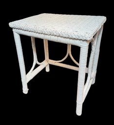 White Wicker End Table Plant Stand
