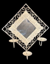 Rustic Farmhouse Style Metal Wall Mirror & Candle Holder