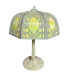 Bradley Hubbard Antique Lamp & Green Slag Glass Lamp Shade