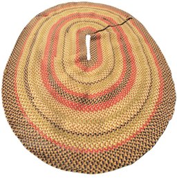 Old Large Hand Braided Floor Rug (O)