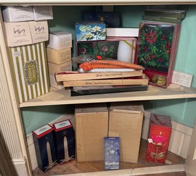 Two Shelves Full Of Decorative Candles & Candle Holders (DR)