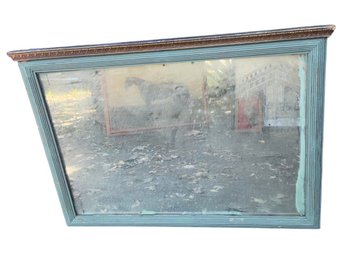 Antique Blue Painted Wooden Wall Mirror