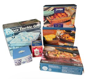Pyrex Cookware, Indoor Electric Grill & Assorted Kitchen Items (LR)