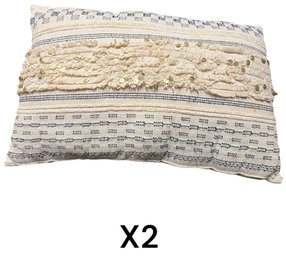 White And Blue Squared Patterned Decorative Pillow Pair