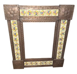 Mexican Floral Pottery Tin Wall Mirror Frame