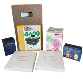 Kodak Carousel Projector, Holmes Pink Fan, Avon Plates & Assorted Decor (DR)