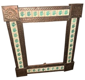 Mexican Cactus Pottery Tin Wall Mirror Frame