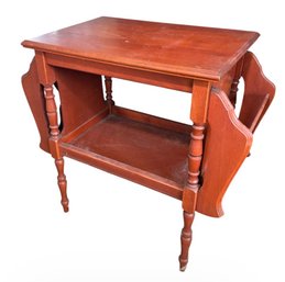 Small Wooden Farmhouse Side Table Magazine Holder (DR)