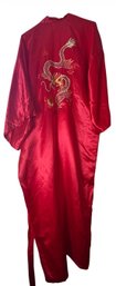 Chinese Embroidered Dragon Red Silk Kimono Robe (BR1)