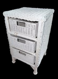 White Wicker Three Drawer Side Table (BR2)