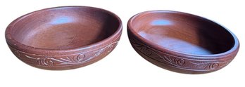 Carved Wooden Floral Bowl Pair (LR)