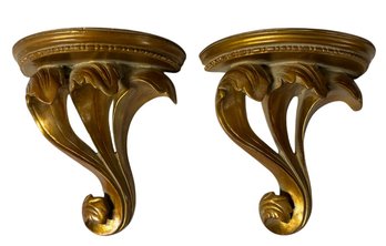Gilded Hollywood Regency Mounted Shelves
