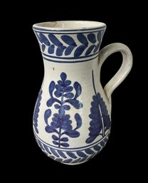 Blue & White Greek Floral Pottery Jug