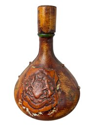 MCM Interesting Leather Wrapped Green Glass Wine Bottle