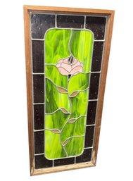 STUNNING Art Nouveau Style Pink Rose Stained Glass Window Panel
