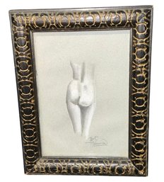 Nude Female Figure Original Framed Drawing Signed By Bart Alderman