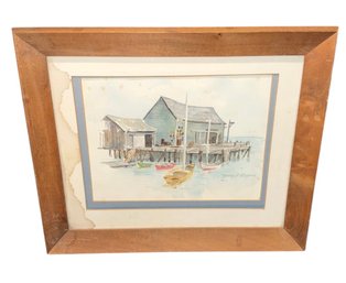 Nancy Gagnon New England Boathouse Original Signed Watercolor Painting