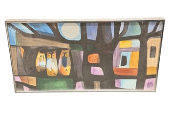 Owls In The Night Original Painting Signed Spindler