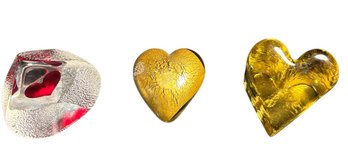 Signed Glass Heart Art Pieces