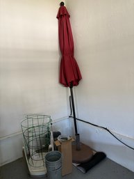Red Outdoor Umbrella And More.  (G)