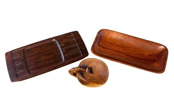 Carved Wooden Giraffe Trinket Dish And Serving Trays(DR)