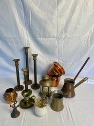 5 Candlesticks, 2 Ladles, 3copper Pots, & More