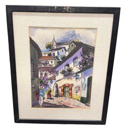 Max Vidal Mexican City Scene Watercolor Signed Art
