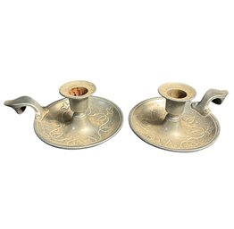 Fuller Craft Rustic Pewter Candlestick Pair