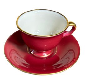 Pickard Red Gilded Rim Teacup And Saucer(DR)