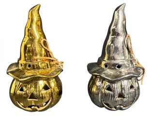 Silver And Gold Colored Ceramic Pumpkin Decor