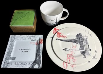 Paris France Mug, Plates, And Napkins