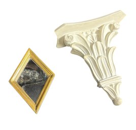 Diamond Shape Gilded Wall Mirror With Ornate Wall Shelf