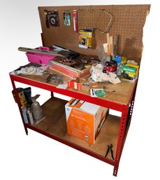 Red Metal Workbench Full Of Assorted Tools (B)